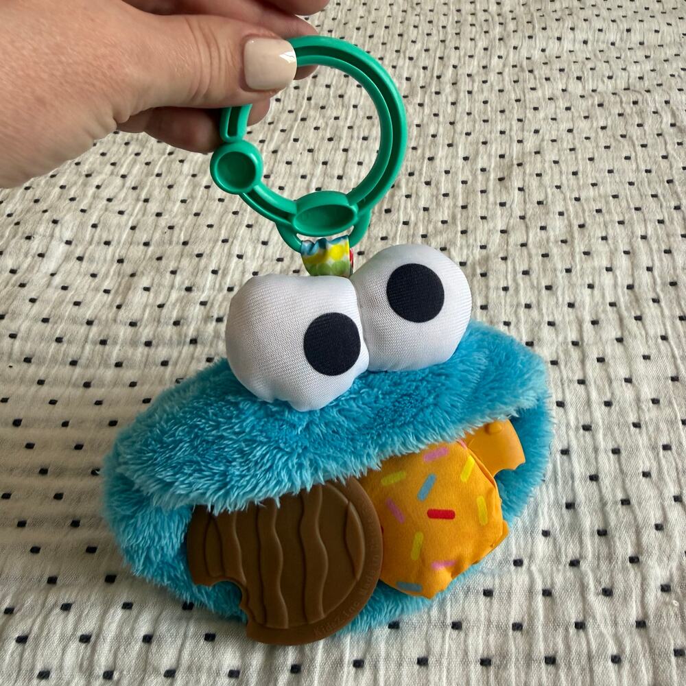 Bright Starts Cookie Monster Crinkle Teething Toy Stroller Hook Sesame Street